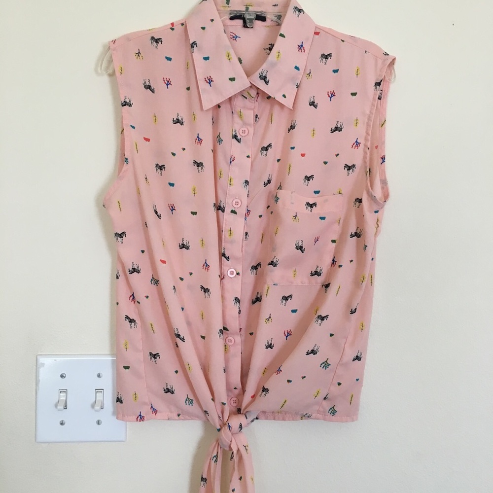 Pink Sleeveless Tie Front Top